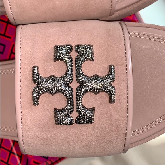 Tory Burch® Suede Logo Crystal Slide Sandal - Picture 2 of 11